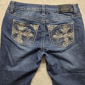 Love Indigo Dark Denim Cigarette Cowgirl Jeans 4 Yellowstone McBling Low Rise